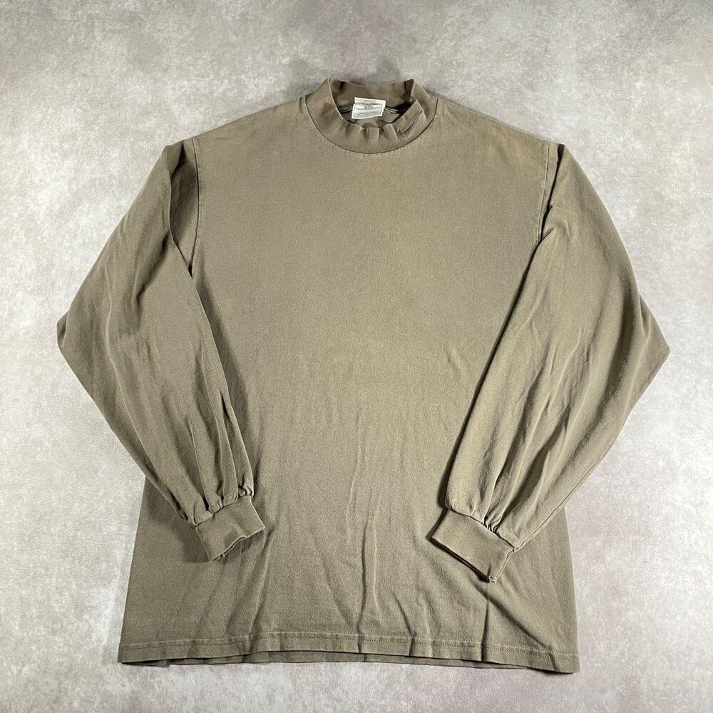 90's Nike White Tag Mock Neck Size Medium Brown Olive LS T-shirt Athleisure VTG